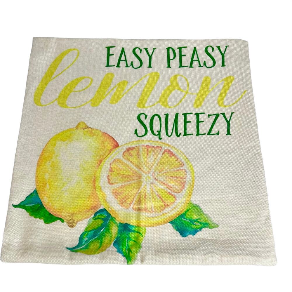 NEW 17x17 PILLOW COVER Easy Peasy Lemon Squeezy Burlap Zipper Throw Pillow Case